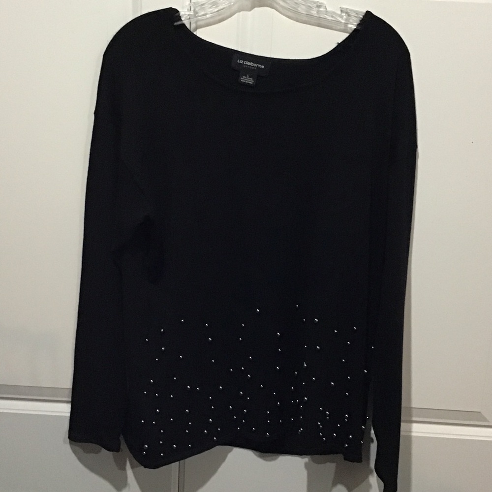 LIZ CLAIBORNE TOP WITH PEWTER BALL DETAIL DRESSY-MINT!!